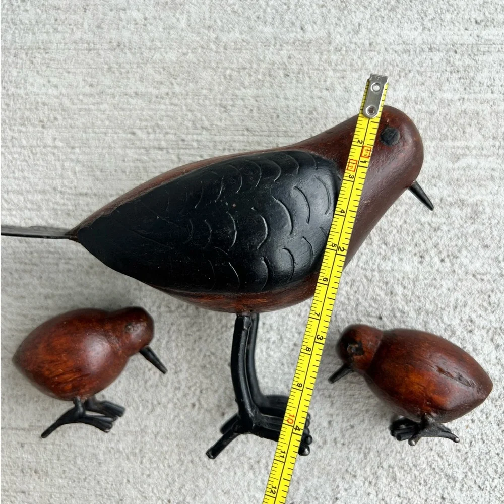 Vintage Hand-Carved Wooden Bird Family – Set of 3 – Mid Century Folk Art Decor